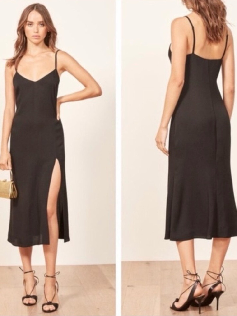 Reformation black slit midi dress 0P